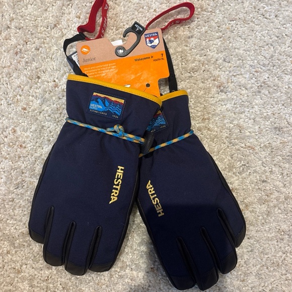 Hestra Other - Hestra Junior Gloves with Navy and Yellow Accents Jr XL or size 7 NWT